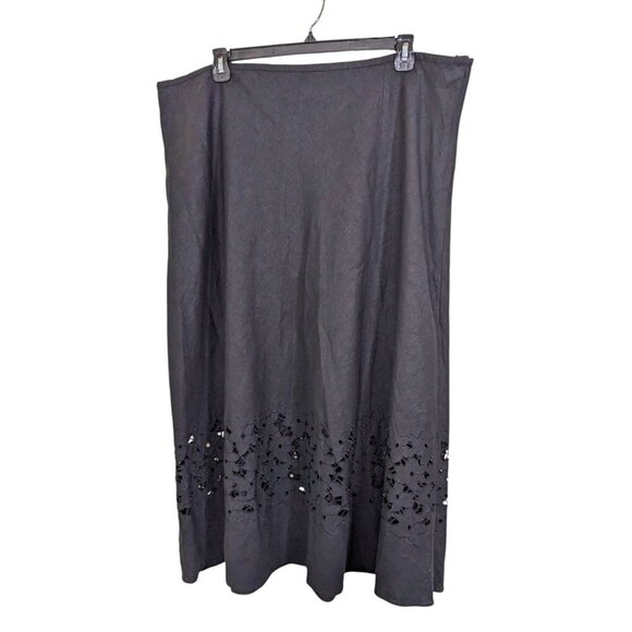Womens Plus Size 24 Linen Blend Lined Maxi Skirt Black Eyelet Hem Zip Closure - Picture 1 of 7